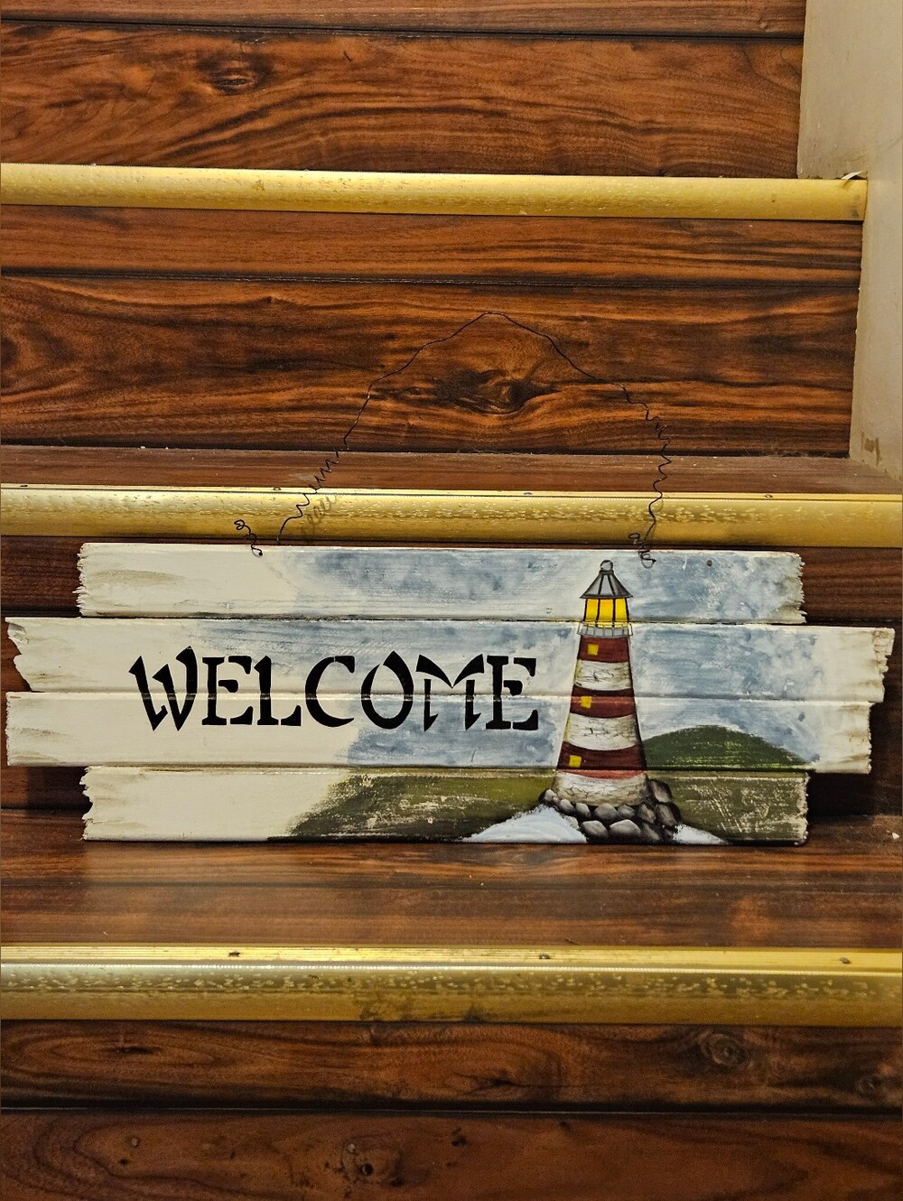 Wooden Lighthouse Welcome Sign - Rustic Coastal Wall Art